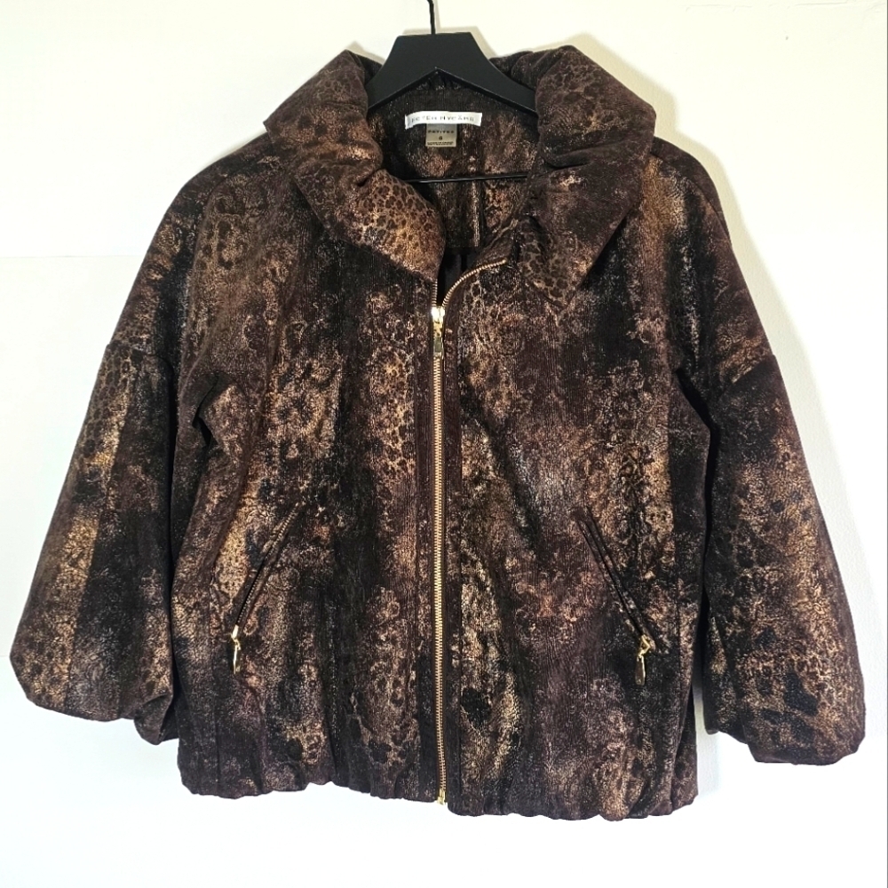 Peter Nygard Metallic Gold Animal Print Corduroy Brown Jacket Women's Size 6P